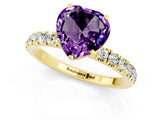 Yellow gold Heart Cut Amethyst Solitaire Ring with Pavé Accents and Four-Prong Setting_1