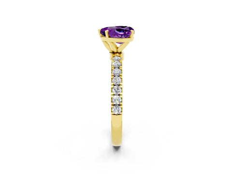 Yellow gold Heart Cut Amethyst Solitaire Ring with Pavé Accents and Four-Prong Setting_2