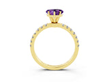 Yellow gold Heart Cut Amethyst Solitaire Ring with Pavé Accents and Four-Prong Setting_3