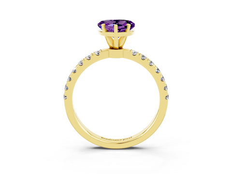 Yellow gold Heart Cut Amethyst Solitaire Ring with Pavé Accents and Four-Prong Setting_3