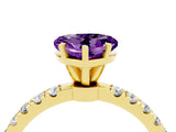 Yellow gold Heart Cut Amethyst Solitaire Ring with Pavé Accents and Four-Prong Setting_4