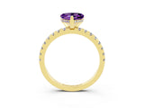 Yellow gold Heart Cut Amethyst Solitaire Ring with Pavé Band and Four-Prong Setting_27