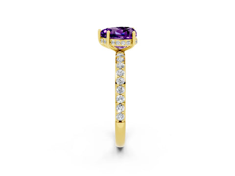 Yellow gold Heart Cut Amethyst Solitaire Ring with Pavé Band and Hidden Halo_14