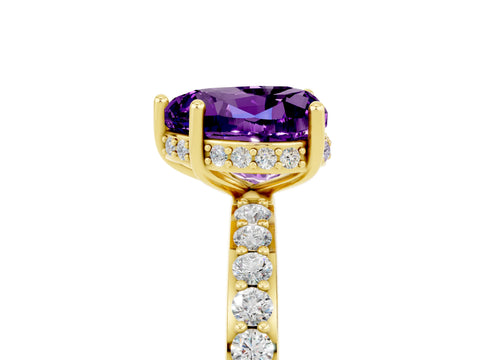 Yellow gold Heart Cut Amethyst Solitaire Ring with Pavé Band and Hidden Halo_17