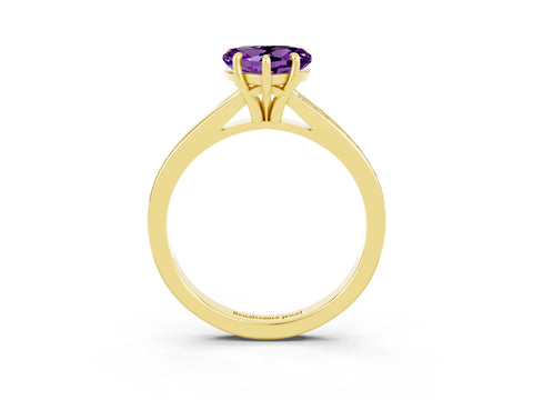 Yellow gold Heart Cut Amethyst Solitaire Ring with Pavé Band and Prong Setting_15
