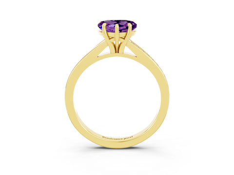 Yellow gold Heart Cut Amethyst Solitaire Ring with Pavé Band and Prong Setting_3