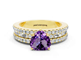 Yellow gold Heart Cut Amethyst Solitaire Ring with Pavé and Channel Set Band