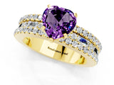 Yellow gold Heart Cut Amethyst Solitaire Ring with Pavé and Channel Set Band_1