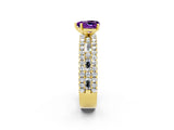 Yellow gold Heart Cut Amethyst Solitaire Ring with Pavé and Channel Set Band_2