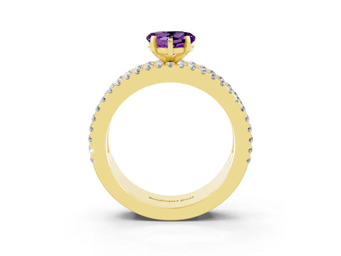 Yellow gold Heart Cut Amethyst Solitaire Ring with Pavé and Channel Set Band_3