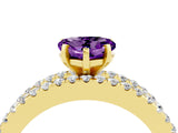 Yellow gold Heart Cut Amethyst Solitaire Ring with Pavé and Channel Set Band_4