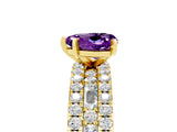 Yellow gold Heart Cut Amethyst Solitaire Ring with Pavé and Channel Set Band_5