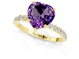 Yellow gold Heart Cut Amethyst Solitaire Ring with Pave Band and Four Prong Setting_25