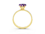 Yellow gold Heart Cut Amethyst Solitaire Ring with Pave Band and Four Prong Setting_27