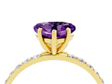 Yellow gold Heart Cut Amethyst Solitaire Ring with Pave Band and Four Prong Setting_28