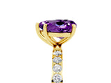 Yellow gold Heart Cut Amethyst Solitaire Ring with Pave Band and Four Prong Setting_29