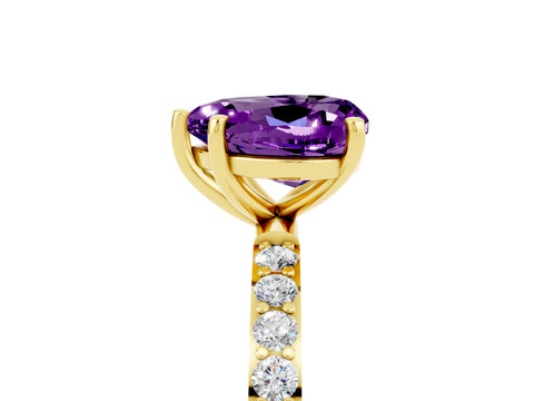 Yellow gold Heart Cut Amethyst Solitaire Ring with Pave Band and Four Prong Setting_29