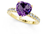 Yellow gold Heart Cut Amethyst Solitaire Ring with Round  Pavé Band and Four-Prong Setting_37