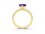 Yellow gold Heart Cut Amethyst Solitaire Ring with Round  Pavé Band and Four-Prong Setting_39