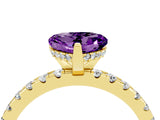 Yellow gold Heart Cut Amethyst Solitaire Ring with Round  Pavé Band and Four-Prong Setting_40