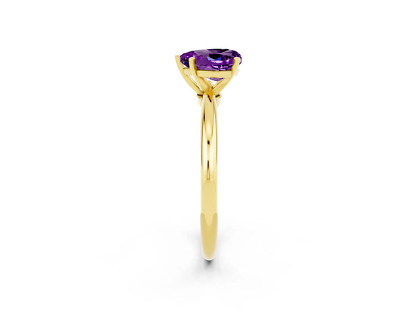 Yellow gold Heart Cut Amethyst Solitaire Ring with Six-Prong Setting and Classic Band