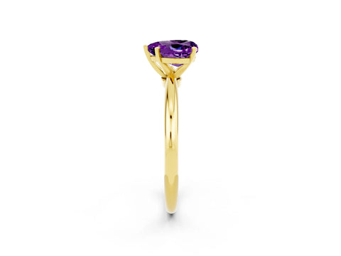 Yellow gold Heart Cut Amethyst Solitaire Ring with Six-Prong Setting and Classic Band_2