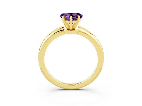 Yellow gold Heart Cut Amethyst Solitaire Ring with Six-Prong Setting and Classic Band_3