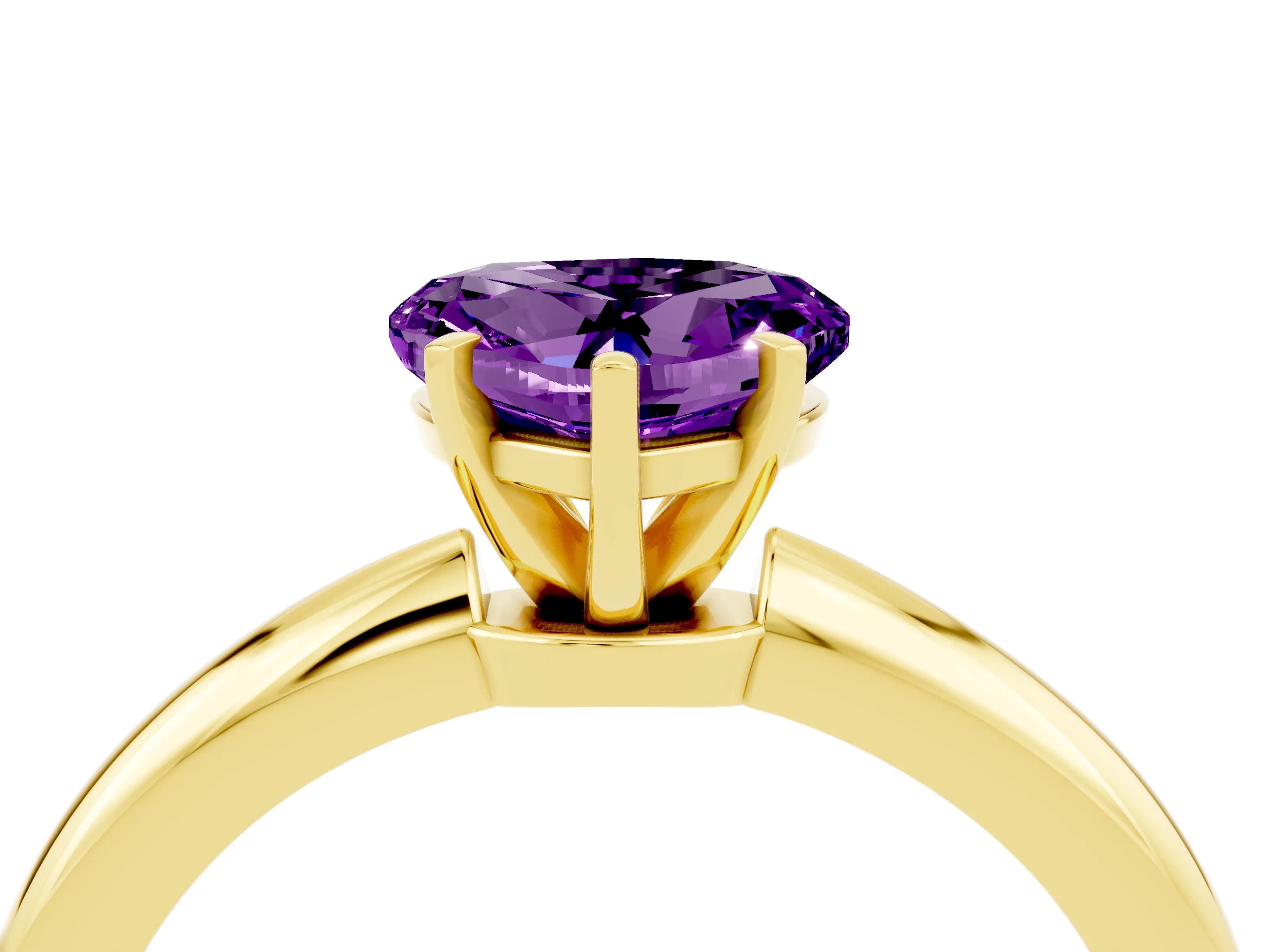 Yellow gold Heart Cut Amethyst Solitaire Ring with Six-Prong Setting and Classic Band_4