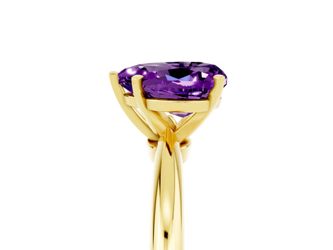 Yellow gold Heart Cut Amethyst Solitaire Ring with Six-Prong Setting and Classic Band_5