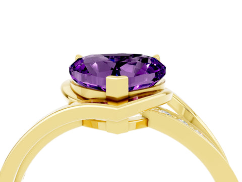 Yellow gold Heart Cut Amethyst Solitaire Ring with Split Shank and Prong Setting_4