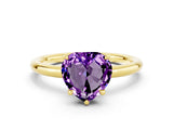 Yellow gold Heart Cut Amethyst Solitaire Ring with Thin Band and Four-Prong Setting