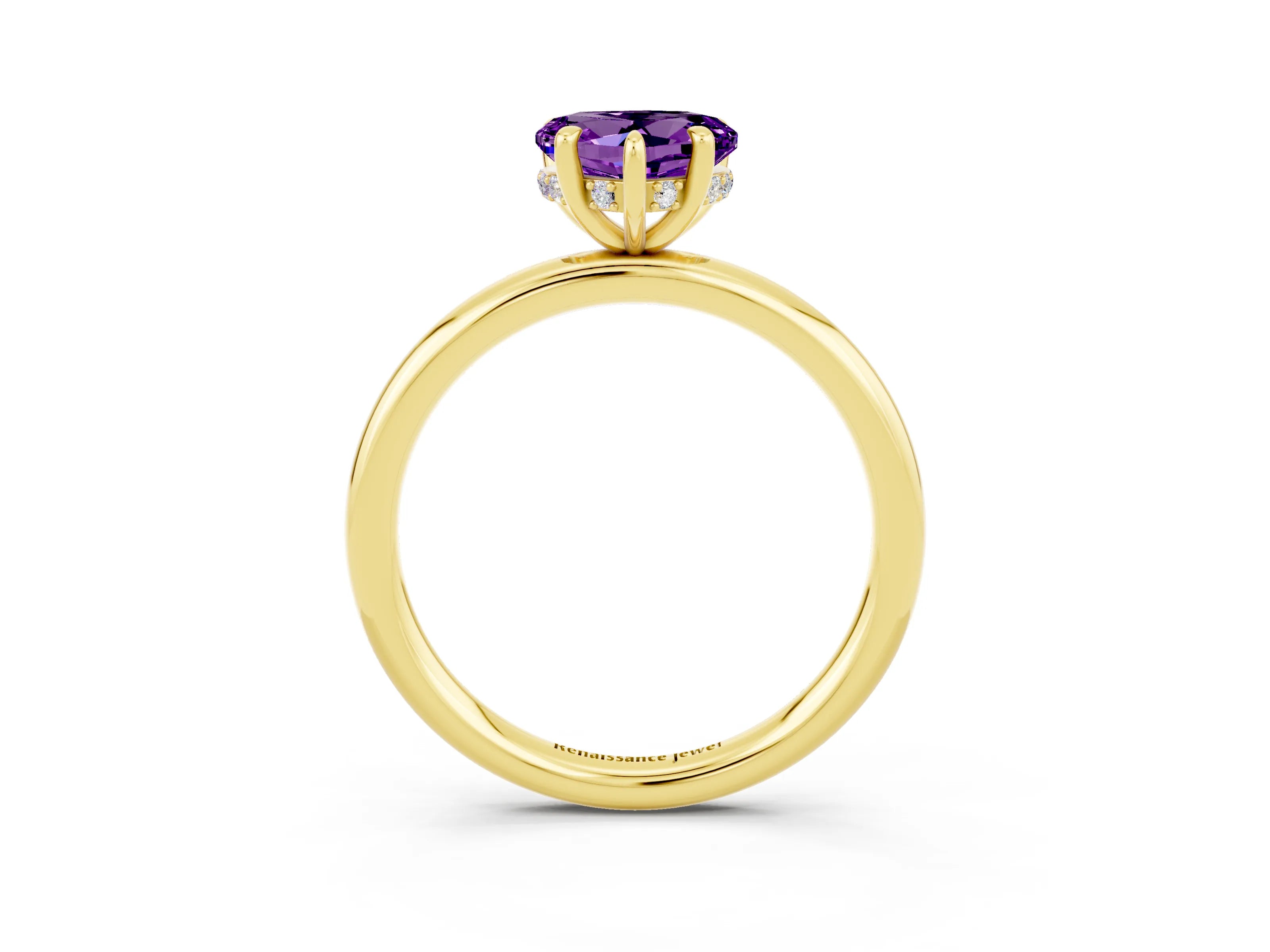 Yellow gold Heart Cut Amethyst Solitaire Ring with Thin Band and Four-Prong Setting_3