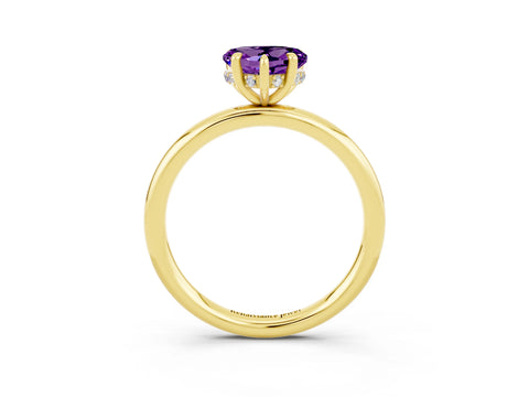 Yellow gold Heart Cut Amethyst Solitaire Ring with Thin Band and Four-Prong Setting_3