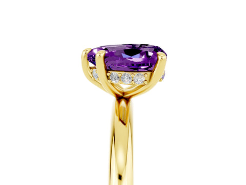 Yellow gold Heart Cut Amethyst Solitaire Ring with Thin Band and Four-Prong Setting_5