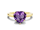 Yellow gold Heart Cut Amethyst Solitaire Ring with Thin Band and Prong Setting_12