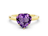 Yellow gold Heart Cut Amethyst Solitaire Ring with Thin Band and Prong Setting_18