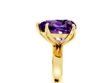 Yellow gold Heart Cut Amethyst Solitaire Ring with Thin Band and Prong Setting_23