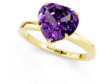 Yellow gold Heart Cut Amethyst Solitaire Ring with Thin Band and Prong Setting_37