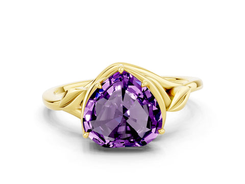 Yellow gold Heart Cut Amethyst Solitaire Ring with Twist Band and Four-Prong Setting_24