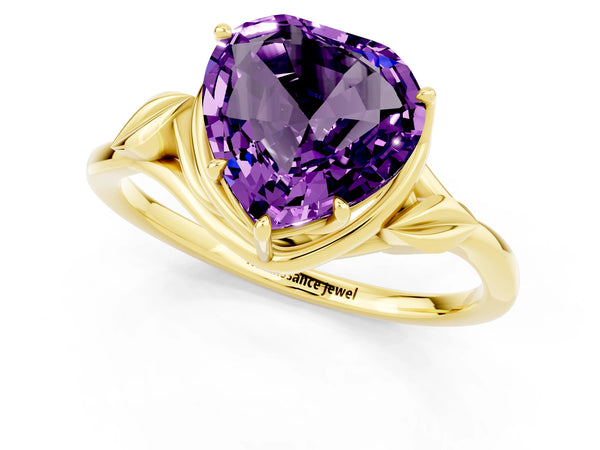 Yellow gold Heart Cut Amethyst Solitaire Ring with Twist Band and Four-Prong Setting