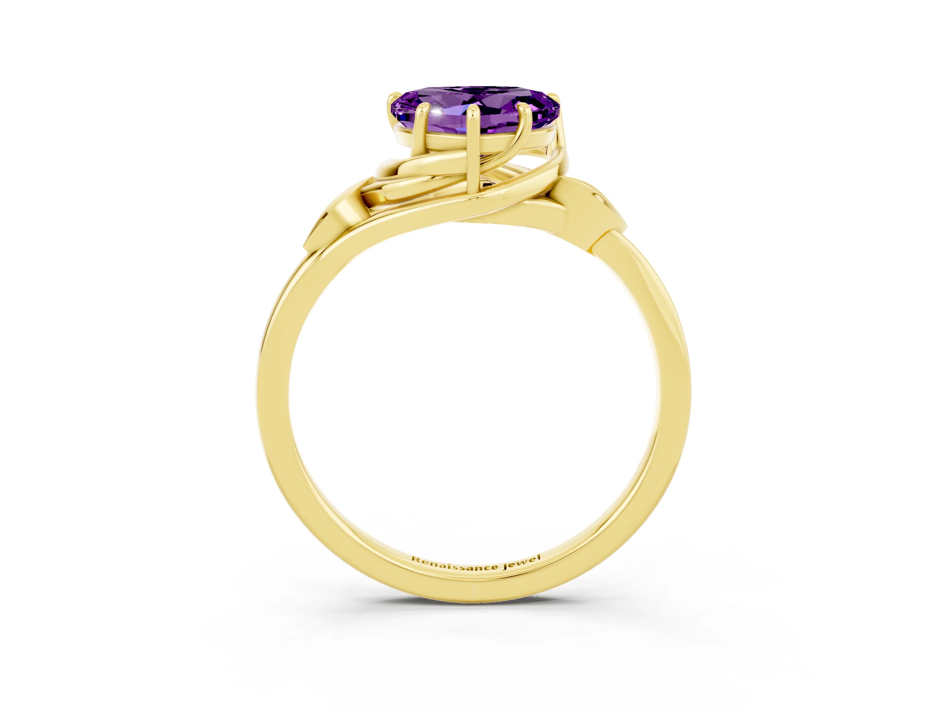 Yellow gold Heart Cut Amethyst Solitaire Ring with Twist Band and Four-Prong Setting_27