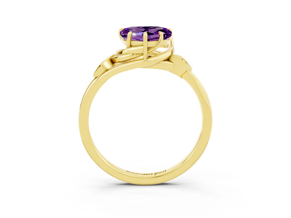 Yellow gold Heart Cut Amethyst Solitaire Ring with Twist Band and Four-Prong Setting