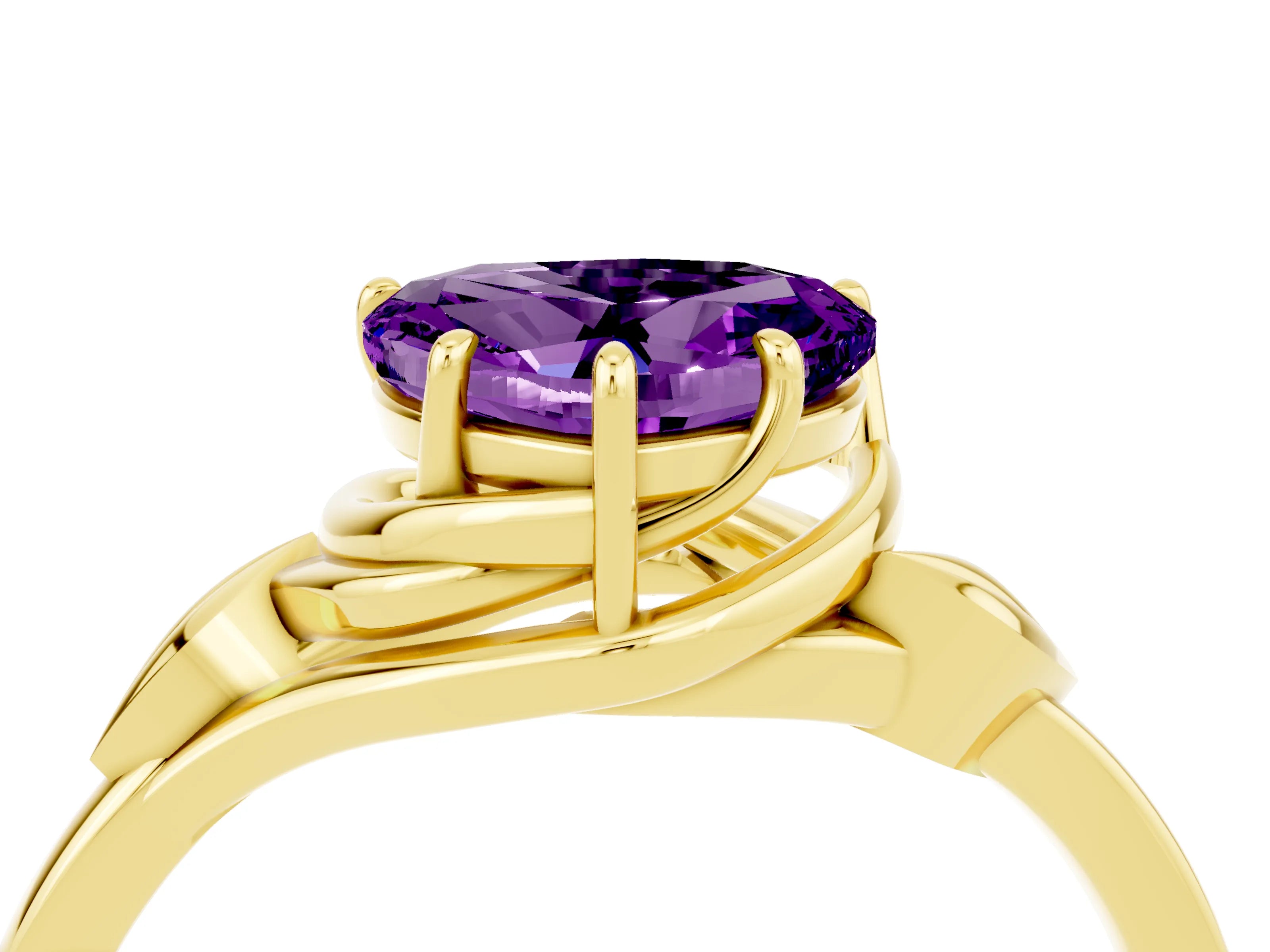 Yellow gold Heart Cut Amethyst Solitaire Ring with Twist Band and Four-Prong Setting_28