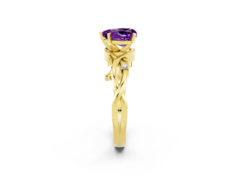Yellow gold Heart Cut Amethyst Solitaire Ring with Twisted Band and Prong Setting_2