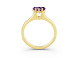 Yellow gold Heart Cut Amethyst Solitaire Ring with Wide Band and Prong Setting_3