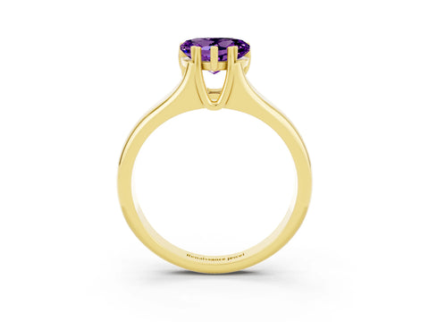 Yellow gold Heart Cut Amethyst Solitaire Ring with Wide Band and Prong Setting_3