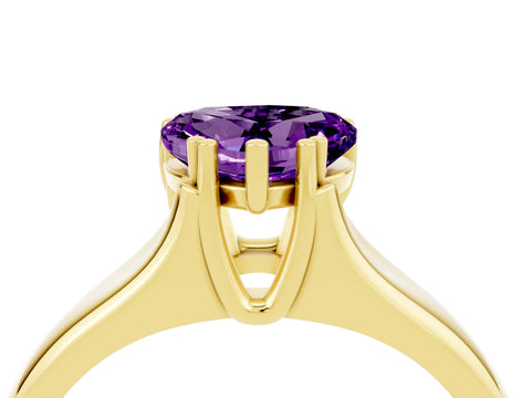 Yellow gold Heart Cut Amethyst Solitaire Ring with Wide Band and Prong Setting_4