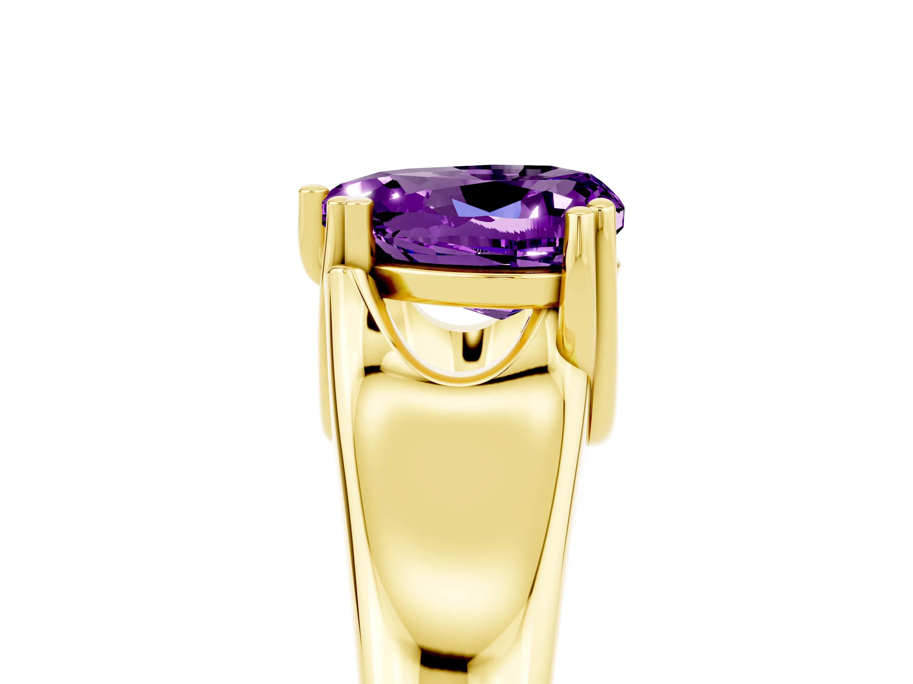Yellow gold Heart Cut Amethyst Solitaire Ring with Wide Band and Prong Setting_5