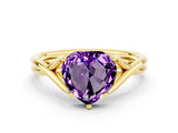 Yellow gold Heart Cut Amethyst Solitaire Twist Band Prong Setting Ring_36