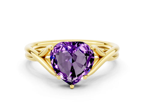 Yellow gold Heart Cut Amethyst Solitaire Twist Band Prong Setting Ring_36